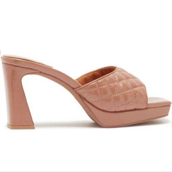 Jeffrey Campbell Nana Tan Quilted Crinkle Patent Platform Mule - Picture 3 of 7